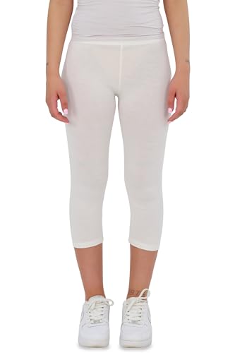 Easy Young Fashion - Damen Basic Capri Leggings - elastische 3/4 Baumwoll Viskose Stretch Hose 1077 - OneSize (Creme)