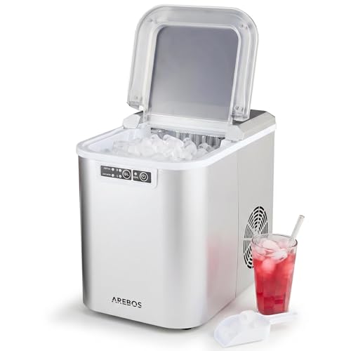 Arebos Eiswürfelmaschine | Selbstreinigend & Leise | 2 Eiswürfel-Größen | Große Eiswürfel | 12 kg/24 h | 2,2 L Wassertank | Eiswürfelbereiter | Ice Cube Maker | Silber