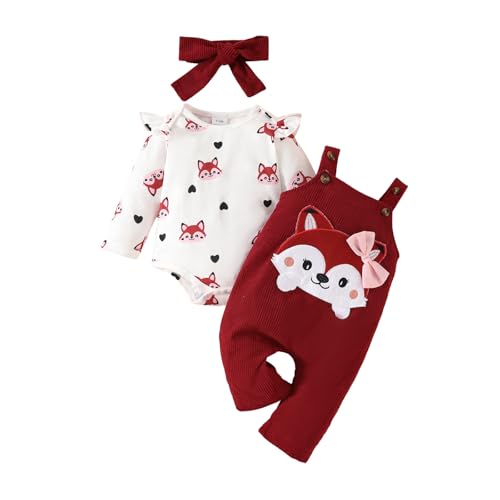 UUAISSO Baby Mädchen Kleidung Floral Tops Body Bär Latzhose Einstellbare Overalls Outfits Set Rotwein 6-12 Monate