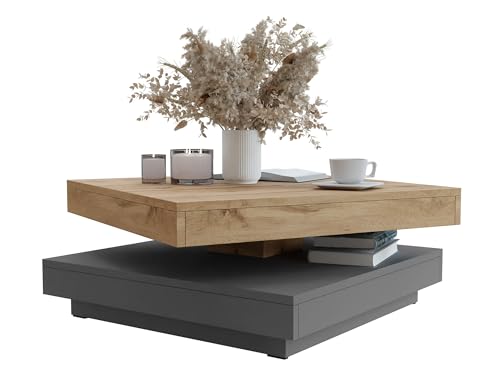 Mirjan24 Couchtisch Luriso, Sofatisch, Obere Tischplatte frei drehbar, Kaffeetisch, Wohnzimmertisch, Teetisch (Wotan Eiche/Graphit Grau)