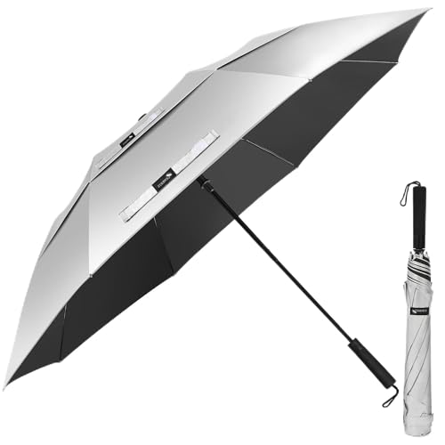 ZOMAKE Großer Regenschirm Groß Sturmfest Faltbarer Regenschirm Sonnenschirm,XL Golfschirm mit UV Schutz Grosser Schirm Groß Stabil für 2 Personen Sturmfester Golf Schirm UPF 50+(Silber/Weiß)