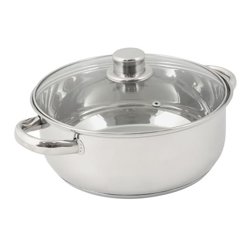 Crealys 502385 4 Liter Edelstahl-Kochtopf, 24 cm Durchmesser – mit Dampfgardeckel aus Glas – für alle Herdarten geeignet, auch Induktion