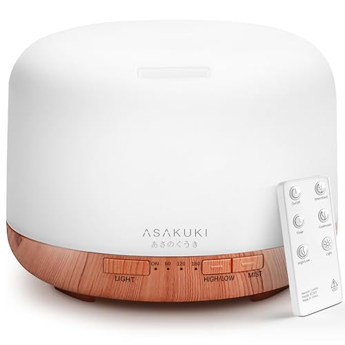 ASAKUKI Aroma Diffuser 500ML, Ultraschall Aromatherapie Diffusor für Ätherische Öle, Luftbefeuchter mit Fernbedienung, Abschaltautomatik, und 7 Arten LED Lichtfarben Valentinstag