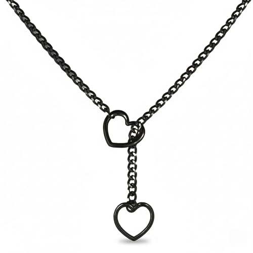Wailike Herz O-Ring Slip Chain Halskette Punk Rock Edelstahl Cuban Y-Halskette Cuban Necklace für Frauen BL