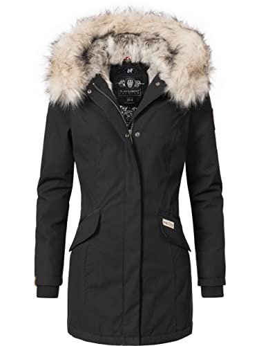Navahoo Damen Winter Kurzmantel mit Kapuze Cristal Schwarz Gr. S