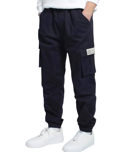 LAUSONS Hosen für Jungen Cargohose Kinder Hose Cargo Jogginghose Freizeithose mit Gummizug Dunkelblau 134-140 (Herstellergröße 130)
