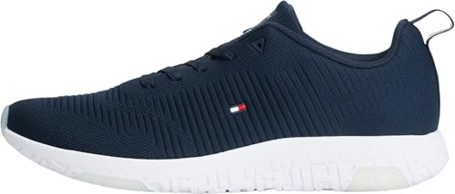 Tommy Hilfiger Herren Runner Sneaker Corporate Knit Rib Runner Sportschuhe, Blau (Desert Sky), 44