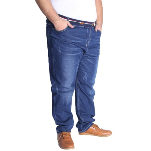 AHMXYG Herren Jeans Übergröße Jeanshose Loose Fit-Jeans Hose Männer Hohe Taille Stretch Straight Jeans Hose Stonewashed Denim Lange Jeanshose Freizeithose (Blau, 8XL)