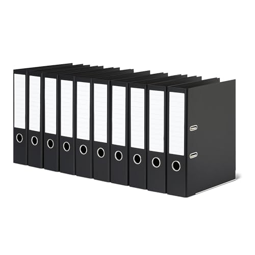 Amazon Basics Aktenordner, A4-Format, Ringordner, Büroordner, 10er-Pack, Schwarz