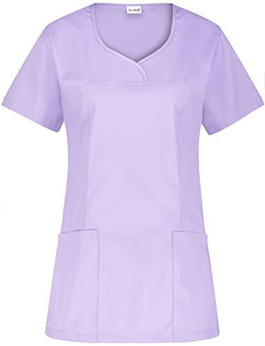 B-well INES Kasack Damen Pflege Damen Kasack Schlupfkasack Kurzarm V-Ausschnitt Berufskleidung Kasacks Damen Pflege (Lila, L)