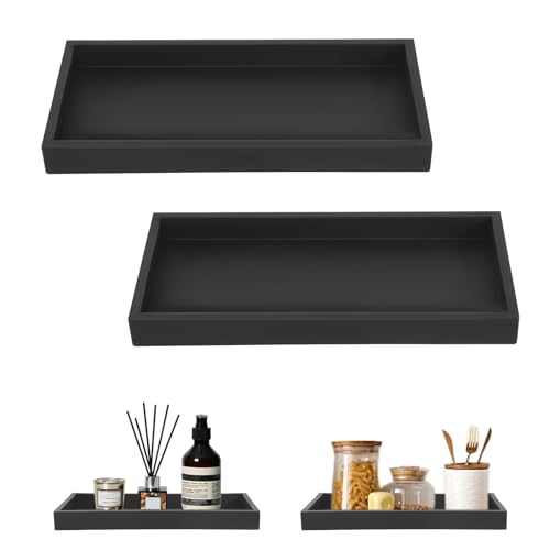 2 Stück Badezimmer Tablett Dekotablett Deko Tablett Schwarz Silikon Ablageschale Kleines Tablett für Waschtisch Badewanne Küchenspüle und Toilette (Rechteck)