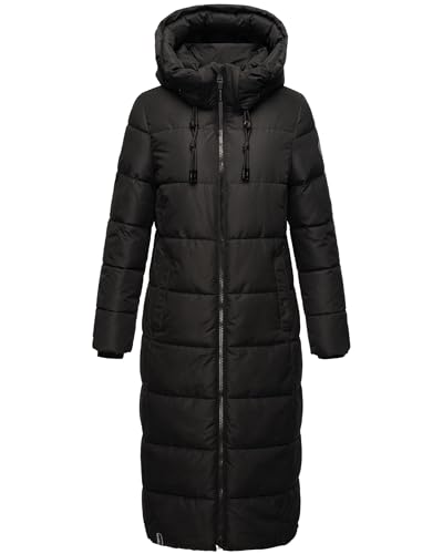 MARIKOO Damen Wintermantel warmer Steppmantel lang mit abnehmbarer Kapuze Nadeshikoo XVI Black Gr. M