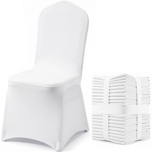 VEVOR Stuhlhussen Weiß 50 Stück Stuhlüberzug Abnehmbarer Waschbarer Stuhlbezug für Schalenstühle, Stretch Stuhlhussen für Hochzeit, Party, Hotel, Restaurant