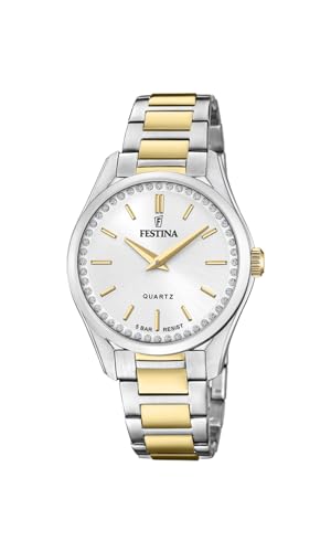 Festina Mademoiselle F20619/1 Damen Armbanduhr aus Edelstahl in der Farbe Silber/Gold mit einem Gehäusedurchmesser von 35,5mm, Wasserdichtigkeit: 5 Bar, F20619/1