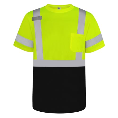 Graunton Warnschutz T-shirt, Warn Tshirt Herren für Männer Frauen, Warnschutz T-shirt mit Reflektierenden Streifen, Langlebig&Atmungsaktiv, Gelb Schwarz, L.
