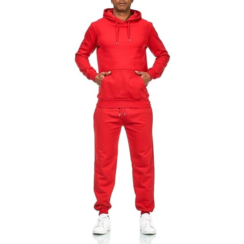 iProfash Trainingsanzug Sportanzug Jogginganzug Trainings Hose Pullover trainings Uni 3 (DE/NL/SE/PL, Alphanumerisch, XXL, Regular, Regular, (Basic hoodie + Hose) Rot)