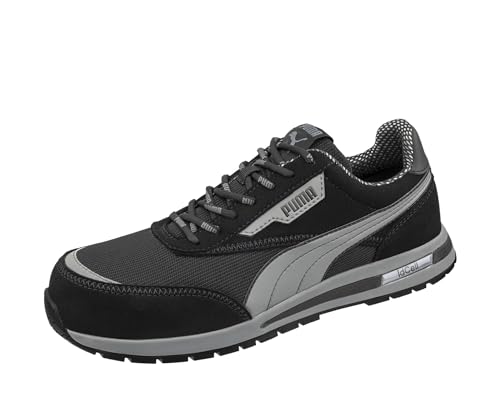 PUMA Safety Rider BLK Low S1PS ESD – atmungsaktiv, metallfrei, rutschfest – Arbeitsschuhe mit Fiberglaskappe - Größe 43 - Unisex Sicherheitsschuhe – schwarz, blau