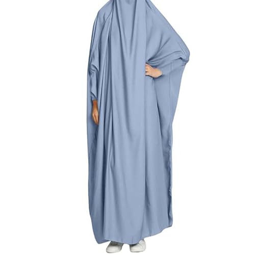 YOVALO Frauen Elegant Muslim Hijab Kleidung Islam Dubai Abaya Gebetskleid Einfarbig Lose Einteilige Gebetskleid Volle Abdeckung Muslimische Mode Fledermausärmel Jilbab Hijab Robe Frauen Kleid