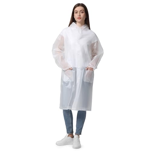 Opret Regenponcho Herren Damen, Wasserdicht EVA Regencape Regenschutz, Wiederverwendbar Leichter Poncho Regen Faltbare Regenmantel mit Reflektorstreifen und Tasche für Freien Camping Wandern