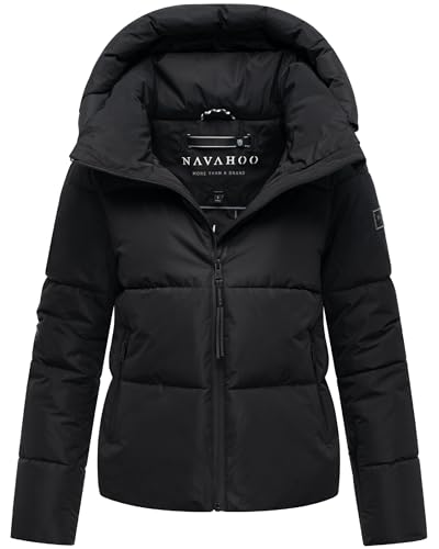 Navahoo Damen Winterjacke warme Steppjacke mit abnehmbarer Kapuze Frostherz XIV Black Gr. S