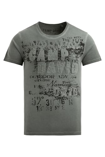 Camp David Herren T-Shirt im Used Look mit Logo-Applikationen Dusty Green, 4XL