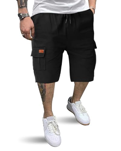 HMIYA Kurze Hosen Herren Cargo Shorts Baumwolle Bermuda Shorts Sommer Cargohose Herren kurz mit Taschen