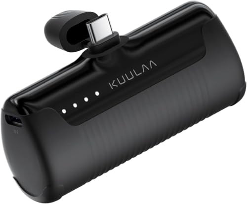 Kuulaa Power Bank USB C 4500mAh, Mini Externer Akku, Schnelles Aufladen USB C Powerbank ohne Kabel, klein Aber stark Handy Tragbares Ladegeräte Kompatibel mit Samsung, Huawei, USB C-Handys (Schwarz)