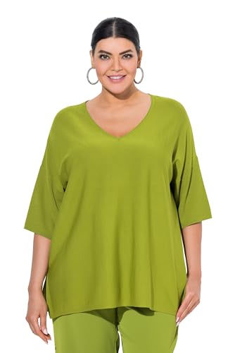 Ulla Popken Damen große Größen Übergrößen Plus Size Pullover, Oversized, V-Ausschnitt, Halbarm grasgrün 54+ 817342420-54+