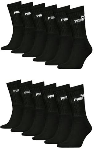 PUMA Unisex Crew Tennissocken Sportsocken Socken für Damen Herren 12 Paar, Farbe:200 - black, Socken & Strümpfe:43-46