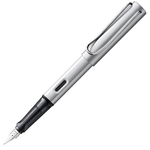 Lamy AL-star whitesilver Füller – Füllhalter mit ergonomischem Griff & polierter Stahlfeder in Strichbreite F – leichtes Aluminiumgehäuse – inkl. Tintenpatrone T 10 blau – Rechtshänder