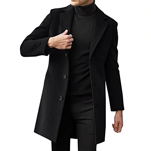 Generisch Mantel Herren Casual Slim Fit Wollmantel Lange Stehkragen Windbreaker Trenchcoat Einreiher Übergangsjacke Warme Winterjacke Business Overcoat Outdoorjacke Freizeitjacke Strickjacke