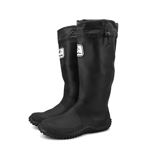 JOMIX Unisex Gummistiefel Damen Herren Faltbar Hoch Regenstiefel Wasserdichte Rutschfest Leicht PVC Stiefel Garten Regenschuhe (YXM2507, Schwarz, 44-45 EU)