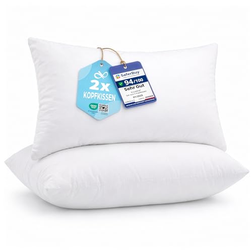 Flowen Kopfkissen 40x80 cm Kissen für Bett 40 x 80 2er Set Bettkissen Hypoallergene Anti-Milben Weiche Kissenfüllung mit Weicher Gesteppter Kopfkissenbezug 100% Polyester Schlafkissen