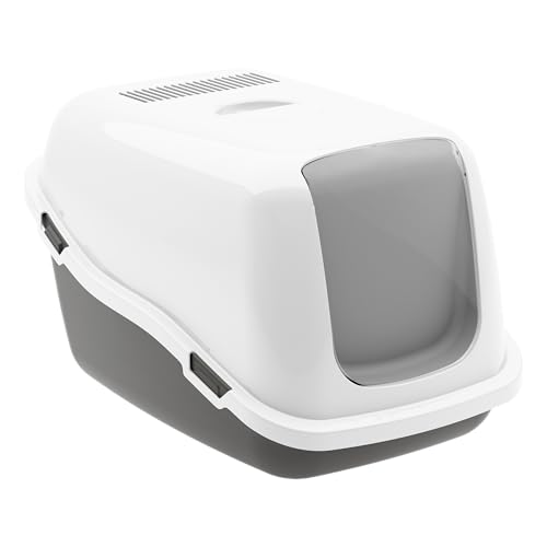 Ella Classic Katzenklo mit Deckel. Plastik-Katzentoilette mit Luftfilter. Keine Ausbreitung von Geruch und Katzenstreu. Einfache Reinigung. 57 x 39 x 38 cm. Grau