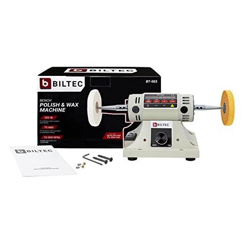 BILTEC Bank Poliermaschine, Tisch Polierer, mit 2x 75MM Pads | 200W, EU-stecker, 10.000 RPM | Elektrisch Poliermaschine, Poliermaschiene, Kleine Poliermaschine, Poliermaschine Schmuck