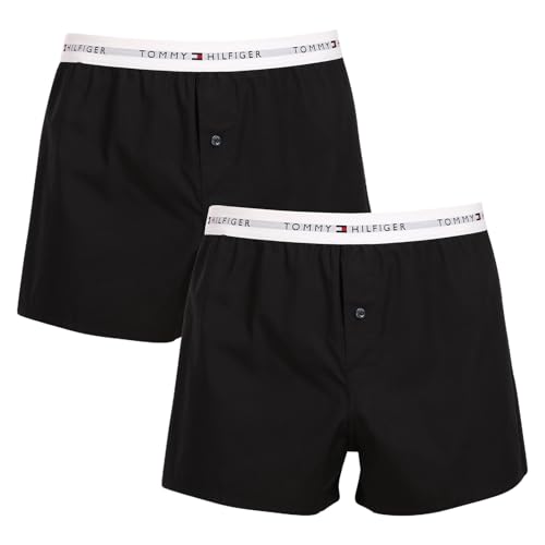 Tommy Hilfiger Herren 2er Pack Boxershorts Woven Boxer Baumwolle, Schwarz (Black/Black), M