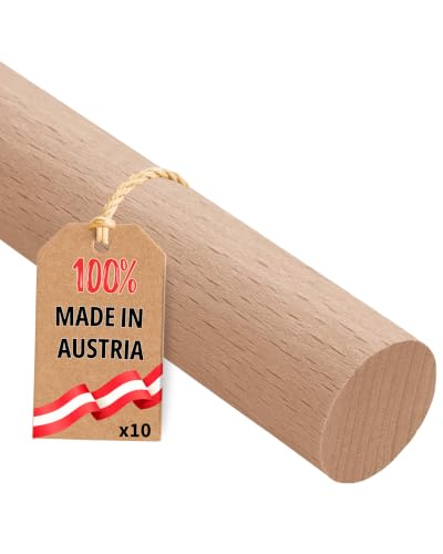 Gedotec Buchen-Rundstab glatt - 10 Stück massive Rundhölzer 1000 mm Ø 20 mm