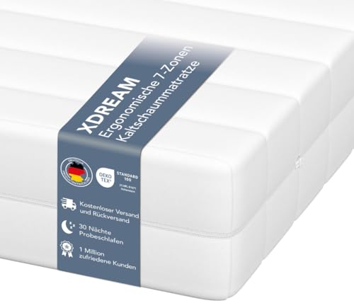 XDREAM Pure 7-Zonen Matratze 90x200 cm | H3 (Härtegrad 3) weich | Ergonomische Kaltschaummatratze | Hypoallergen & Antibakteriell | Bezug abnehmbar & waschbar | Öko-TEX® | (11cm, 90 x 200 cm)