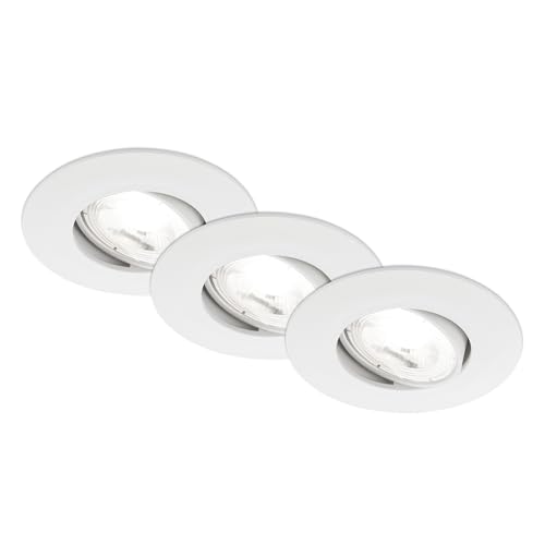 BRILONER - 3er Set EEK A LED Einbaustrahler 230V schwenkbar, je 2W bei 360lm und 50.000h Licht, neutralweißes Licht, LED Spot, flach, Deckenspots, Einbauleuchten, 68mm Lochmass, 90x24mm (DxH), Weiß