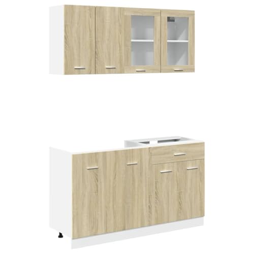 vidaXL 4-TLG. Küchenschrank-Set Lyon Sonoma-Eiche Holzwerkstoff, Küchenzeile, Küchenschrank, Schrank, Hängeschrank, Spülenunterschrank, Küchenmöbel
