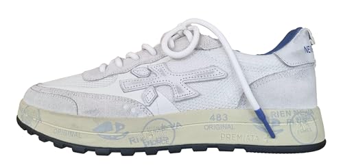 PREMIATA Herrenschuhe Sneaker Wildleder Stoff Nous_7232 Weiß-Blau, weiß blau, 42 EU