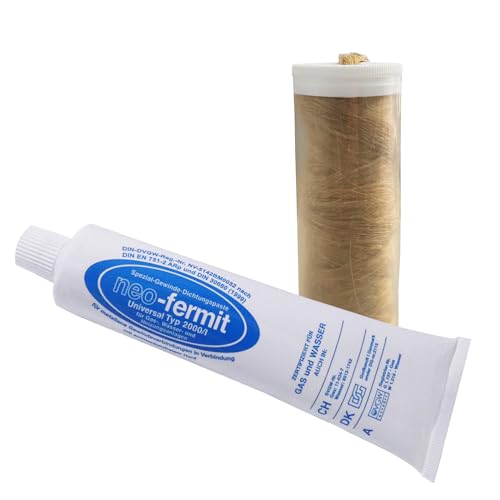 kör4u Sanitär Dichtungsset 2-teilig, Profi-set, 1x Neo Fermit Dichtungspaste, 1x Spender Flachs 40g