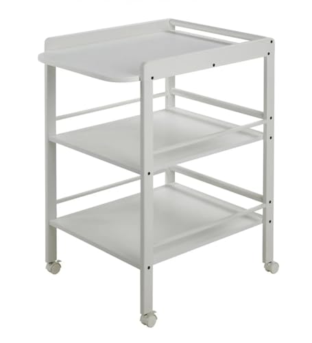 Geuther 4842 Wickelregal Clarissa Breite: 56 cm Wickeltisch 4 Feststellrollen mit Zwei Ablageflächen aus massivem Buchenholz schadstofffrei in 3 Weiß