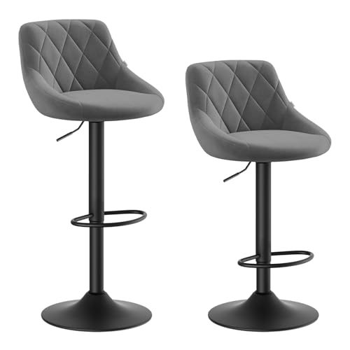 WOLTU Barhocker 2er Set, Barstuhl mit Lehne, höhenverstellbar drehbar, gepolsterter Samtsitz, rutschfestes Metallfuß, für Küche Hausbar, Dunkelgrau