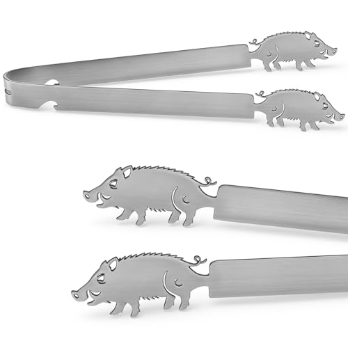Geiserailie Grillzange Motiv Wildschwein Jäger Geschenk Edelstahl Bratwurstzange für Jagd Jäger Jägerin Männergeschenk Jagdgeschenk Geburtstag, Spülmaschinengeeignet, Silber