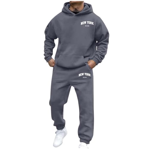 jogginganzug herren baggy set, Jogginganzug Herren Set 2 Teiler Trainingsanzug Langarm mit Taschen Jogging Anzug Tracksuit Baggy Sportanzug Sport Hoodie und Jogginghose Freizeitanzug Hausanzug
