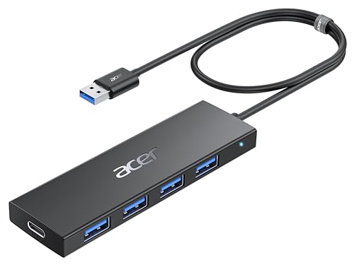 acer USB 3.0 Hub mit USB-C-Stromversorgung, Ultra Slim Typ-A Verteiler 4 Ports Multiport Adapter für PC, Laptop, Tastatur, Maus, HDD, MacBook Pro/Air, iMac, Surface Pro, macOS Windows Linux usw.-60cm