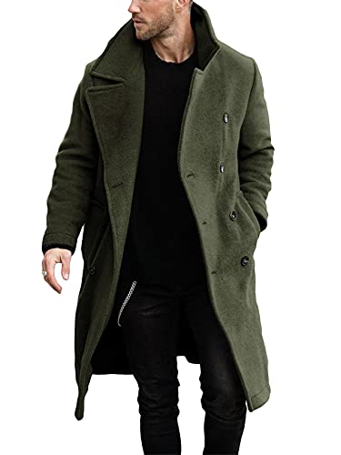 Makkrom Zweireihiger Herren-Trenchcoat, lässiger Reverskragen, Business, Winter, lange Mäntel, Grün (Army Green), XXL