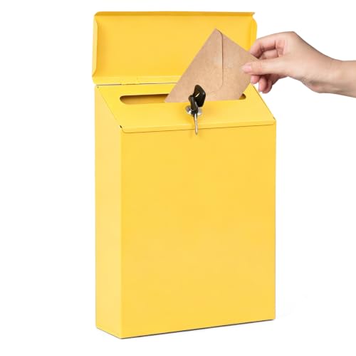 Briefkasten Klein: Briefkasten Bunt mit Schloss und 2 Schlüsseln, 30x23x6cm Zaunbriefkasten, Postkasten Dekorativer Briefkasten Bunt Eisenkunst Zaunbriefkasten für Zuhause, Büro, Garten, Gelb