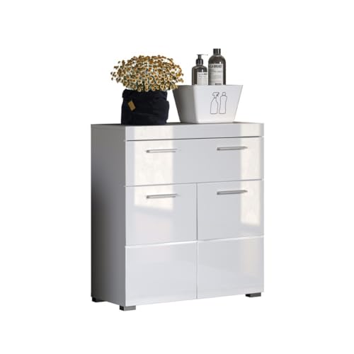 trendteam smart living - Amanda - Kommode - Weiß Hochglanz - Sideboard - (BxHxT) 73 x 79 x 31 cm - 2 Türen mit moderner Fräsung und 1 Schublade - Türanschlag links oder rechts - kratzfest